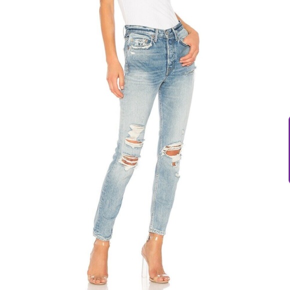 NWOT GRLFRND Karolina Ripped High Rise Straight Jeans in Ringo - Picture 1 of 10